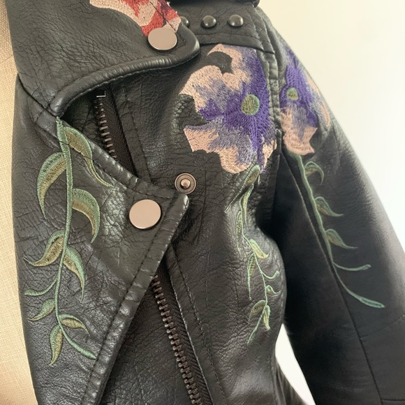 Embroidered Pleather Jacket - Picture 3 of 5